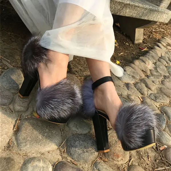 

2018 Hot Woman Sandals High Sexy Heel Woman Shoes Fur Cozy Runway Star Party Shoe Trend Peep Toe Buckle Design Chaussures Femmes