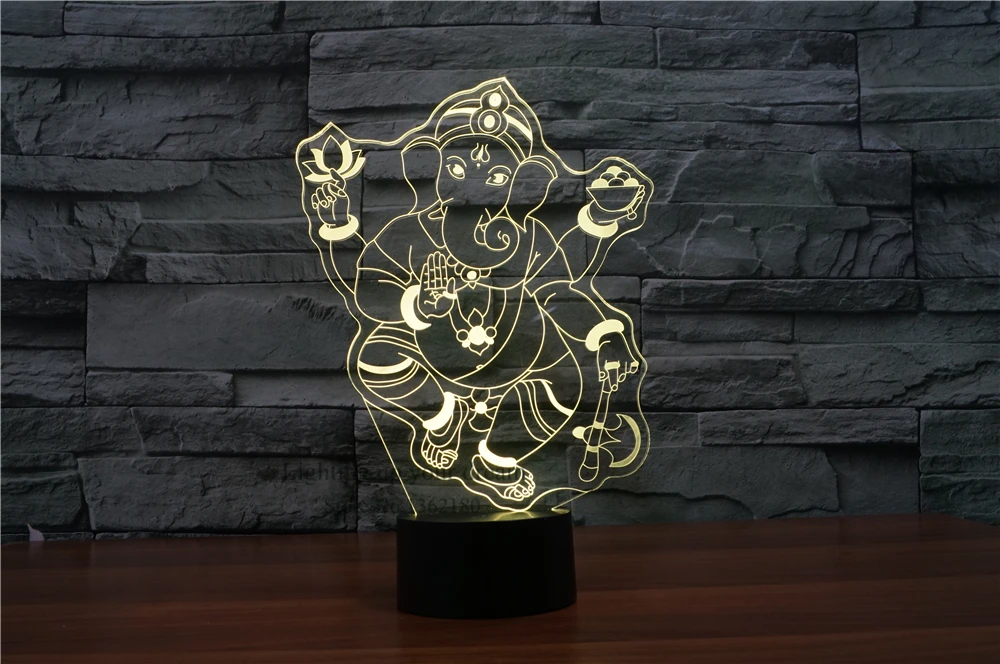 Новинка 2018 светодиодный ночной Светильник Ganesha 3D 7 цветов меняющий цвет