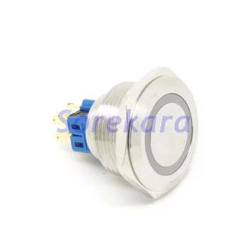 

30mm Ring LED Color YELLOW Latching 1NO 1NC Stainless Steel Pushbutton Switch For Auto IP65 UL 6V/12V/24V/110V/220V