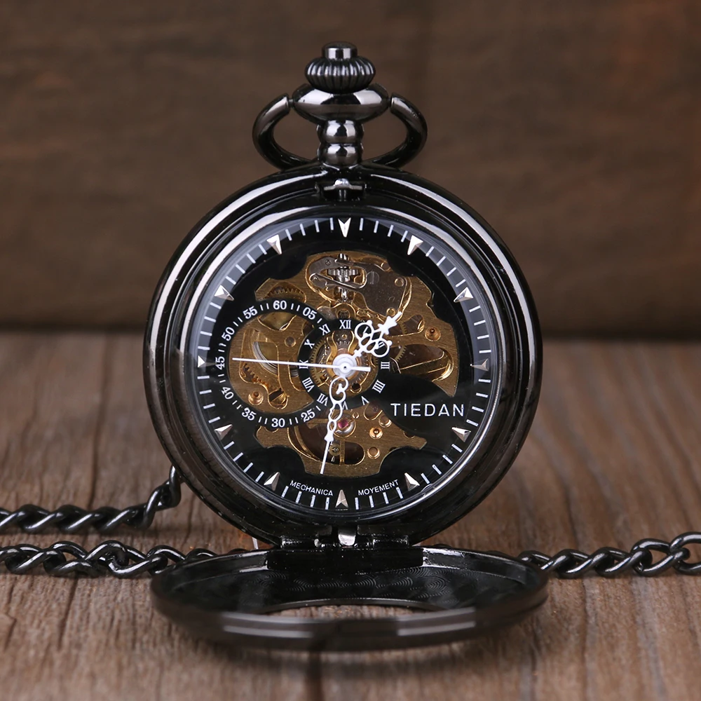 Винтаж часы Цепочки и ожерелья стимпанк Скелет механический кармашек для часов Часы кулон с ручной намоткой Для мужчин Для женщин цепи подарок