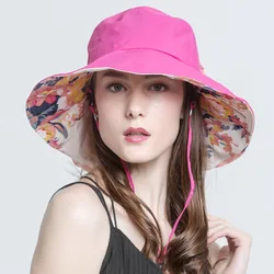 Sombrero de sol versión coreana de Baitao playa protector solar tela impresa sombrero con ala grande y plegable Arco-Nudo chal sombra sombrero para mujer Sombrero de sol versión coreana de Baitao playa protector solar tela impresa sombrero con ala grande y plegable Arco-Nudo chal sombra sombrero para mujer