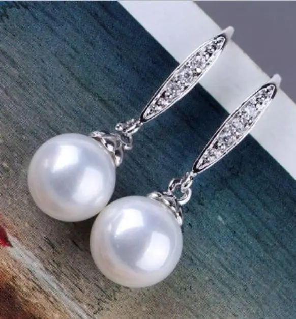 

unique natural round 10mm Australian sea white pearl earrings boucle d'oreille earrings for women silver-jewelry brinco