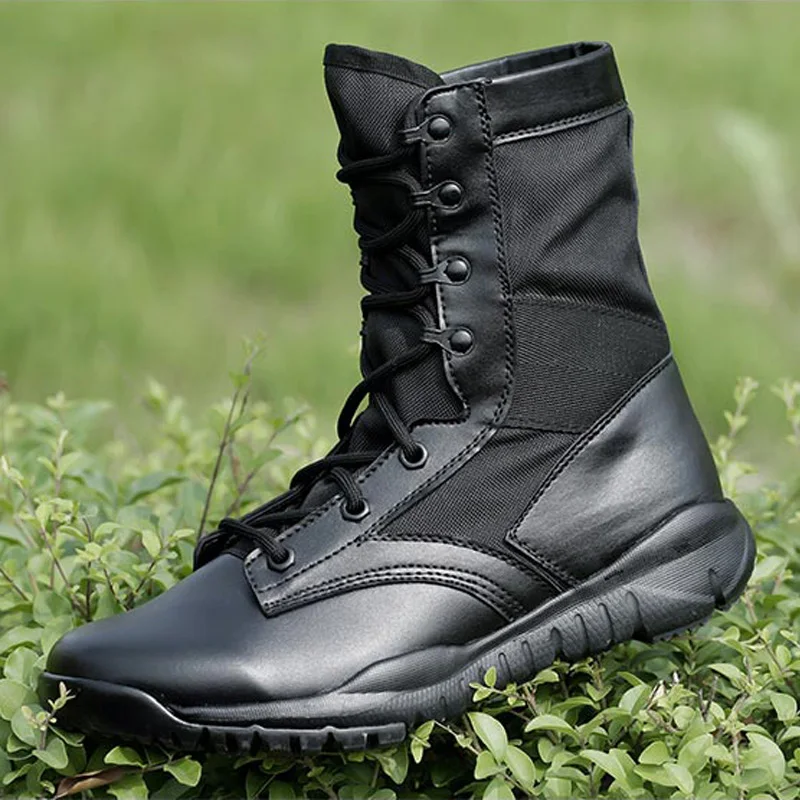 Outdoor Black Military Combat Boots Lightweight Tactical Hiking Shoes ...