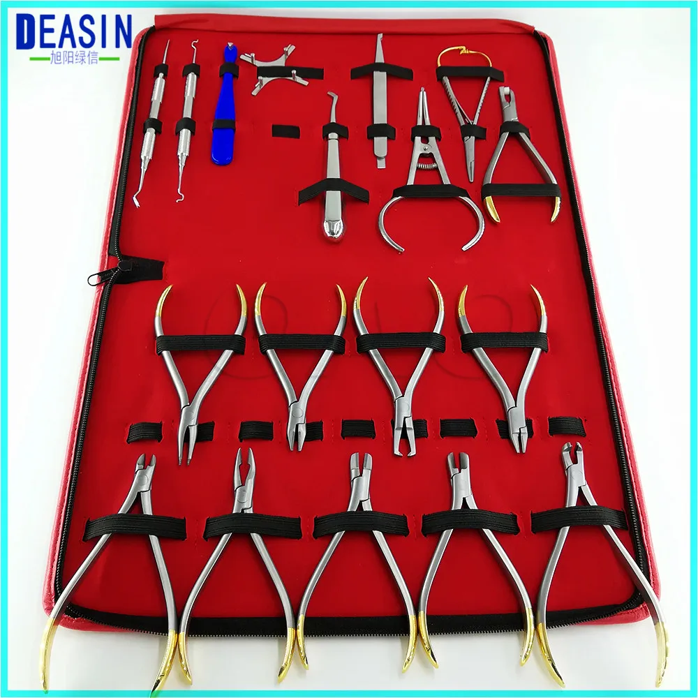 

FREE SHIPPING 18pcs good quality Dental Orthodontics Instruments Set Ring Retractable Bracket Locator Subalong Pliers