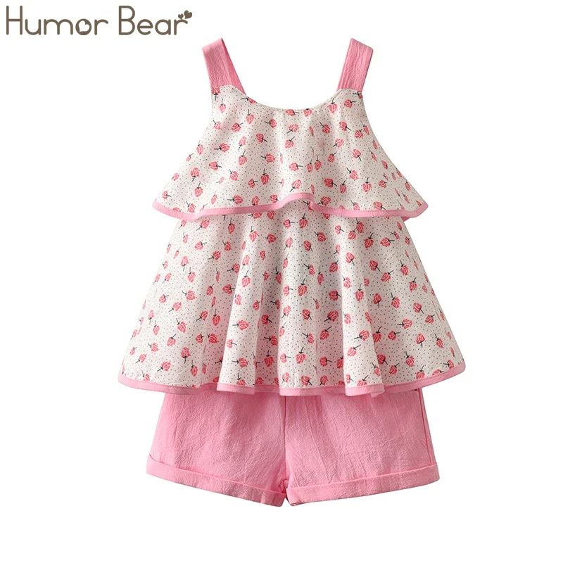 Humor Bear/Коллекция года, летний костюм для девочек Новая брендовая футболка на бретельках с фруктовым узором+ шорты комплект из 2 предметов одежда для маленьких девочек