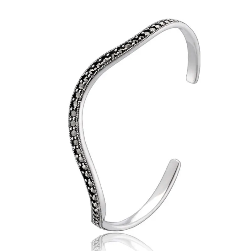 

RADHORSE 925 Silver Bangles for Women Fine Jewelry Black jade irregular Modeling Bangles The New adjustable Bangles