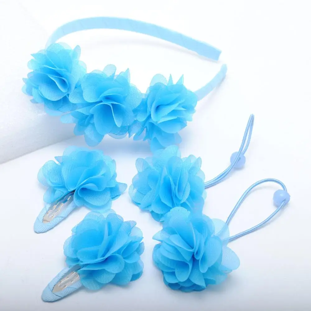Blue hairbands set Обувь для девочек Женские аксессуары для волос набор(5 шт.) заколки цветок Hairbands Дети Головные уборы комплект резинки для волос волосы галстук детей Женские аксессуары для волос комплект - Цвет: Blue hairbands set