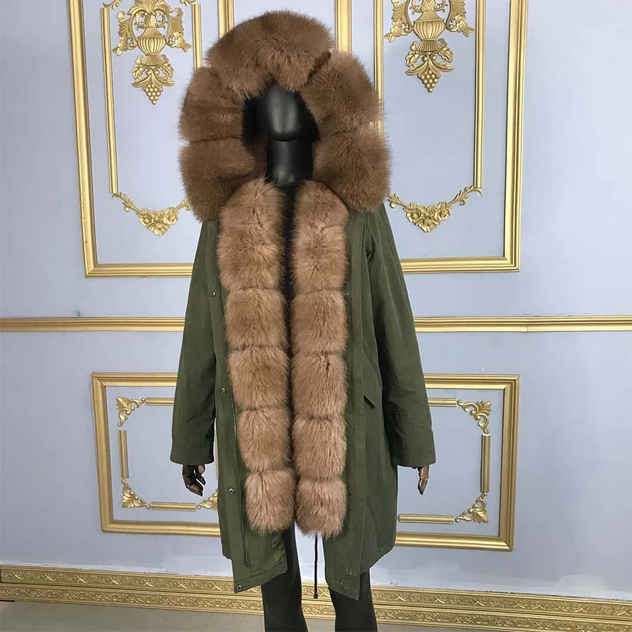 Пальто из натурального Лисьего меха, большой меховой воротник из лисьего меха, капюшон, толстая теплая зимняя куртка с отстегивающейся подкладкой из натурального кроличьего меха, теплая уличная одежда