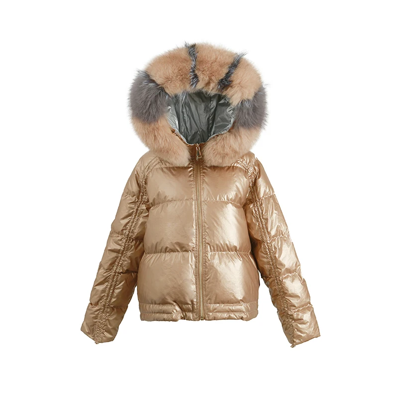 Зимнее теплое яркое женское пуховое пальто с капюшоном 2019 Новая мода Большой размер меховой воротник высокое качество белый утиный пух