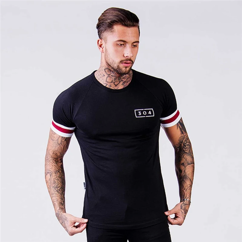 

2018 Slim Fit Tees Men Patchwork Gyms T-Shirts Compression Shirt Tops Bodybuilding Fitness O-Neck Short Sleeve T Shirt