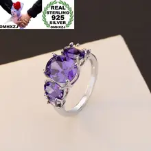OMHXZJ-Anillo de plata de primera ley amatista púrpura para mujer, sortija, plata esterlina 925, moda europea, fiesta, hombre, boda, venta al por mayor, RR160