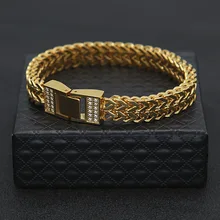 Хип-хоп CZ камень проложили Bling Iced Out Золото Цвет Нержавеющая сталь Франко цепи браслеты для мужчин ювелирные изделия Прямая