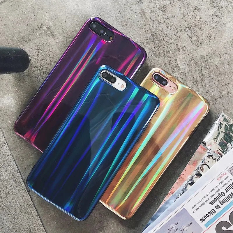 

JAMULAR Colorful Phone Case For iPhone X 8 6 6s Plus 7 Plating Rainbow Shining Back Cover For iPhone 8 Soft TPU Coque Fundas
