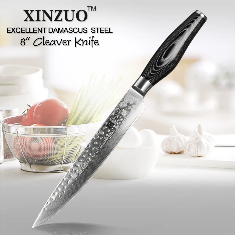 

XINZUO 8" inch Cleaver Knife Razor Sharp Professional Kitchen Knives Damascus Japanese Chef Knife Brand with Pakka Wood Handle