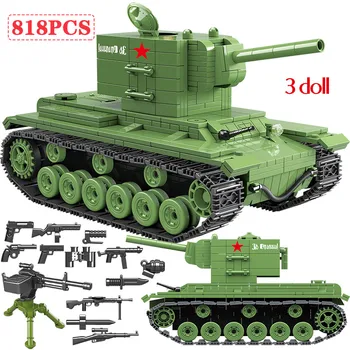 

818pcs Military Soviet Russia KV 2 Tank Building Blocks Soldier Police Weapon Bricks Sets Toys for Boys Compatible Tank Blocks