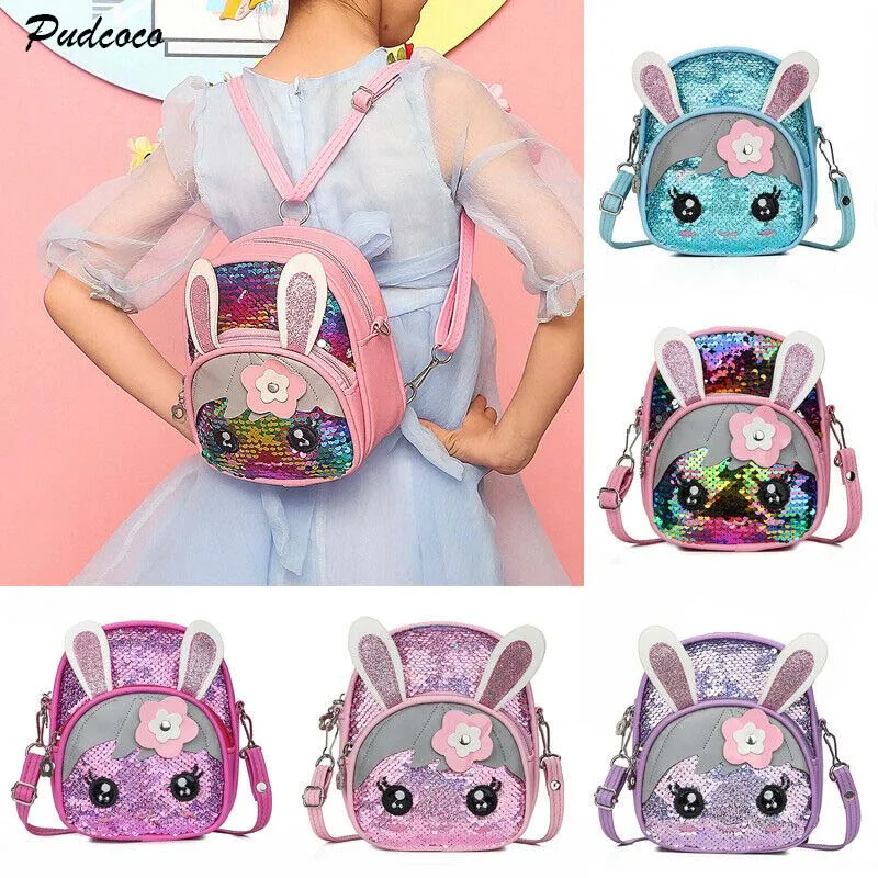 

2019 Brand Kids Toddler Girls Sequin Rabbit Schoolbag Backpack Super Cute Bling PU Bag Satchel Travel Bags
