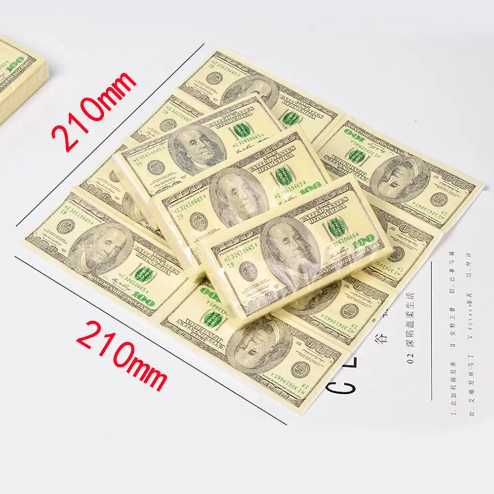 Paper Napkins 100pcs Creative Dollars Napkins Environmentally-friendly Pure Wood Pulp Paper Towel Three-layer Napkin Money Pattern Printing