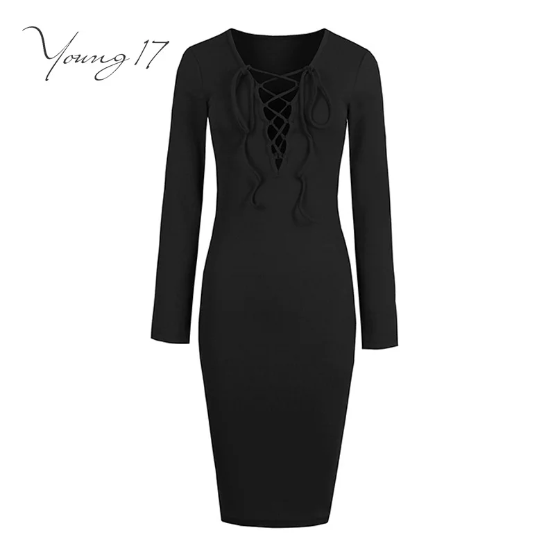 Young17 bodycon sweater font b dress b font 2017 women solid black office sexy font b