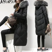 AYUNSUE, Зимний женский пуховик, большой меховой воротник, с капюшоном, корейский стиль, теплое длинное пальто, парки, женские куртки, Camperas Mujer KJ462