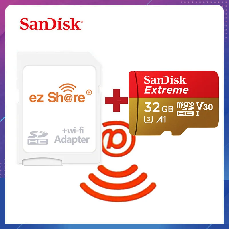 Беспроводной wifi адаптер ezshare+ карта памяти SanDisk, экстремальная карта micro SD A2 A1 V30 U3, флеш-карта 64 ГБ 32 ГБ, wifi, беспроводная TF карта - Емкость: 32GB A1-EZ