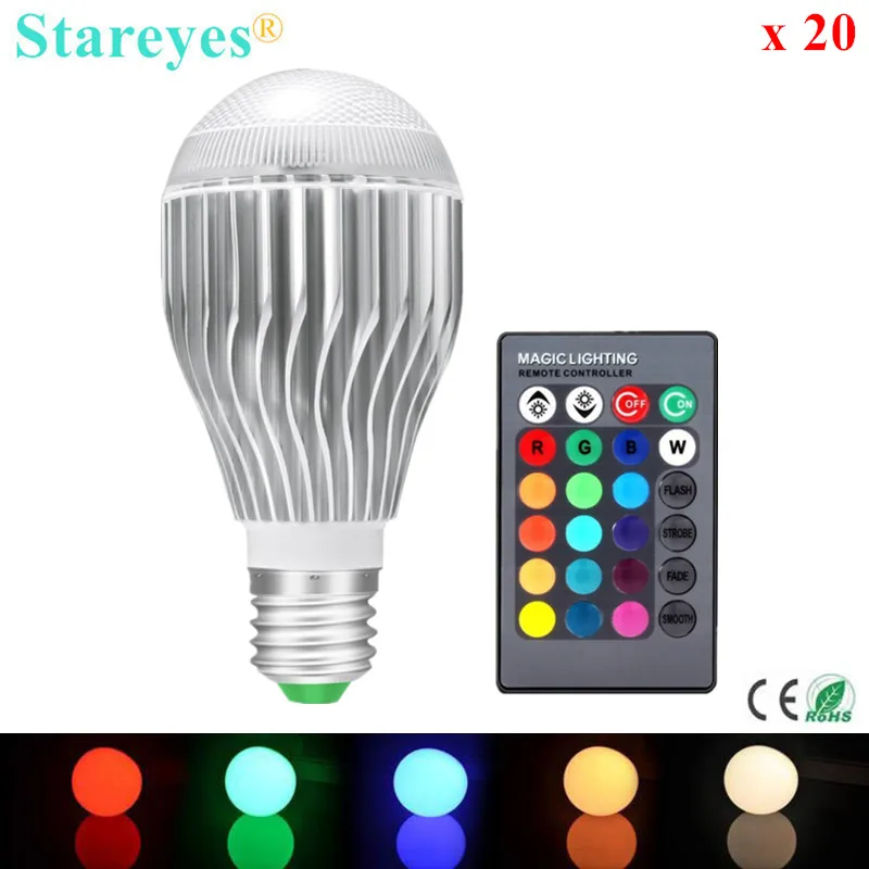 20 шт. разноцветные светодиодные лампы с пультом ДУ 9 Вт E27 550 лм|led lamp light|led light colorlamp |