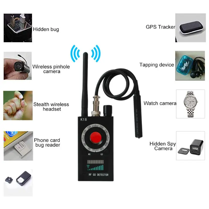 1MHz-6.5GHz K18 Anti Spy RF Detector Camera Wireless Bug Detect GSM Listening Device Finder Radar Radio Scanner