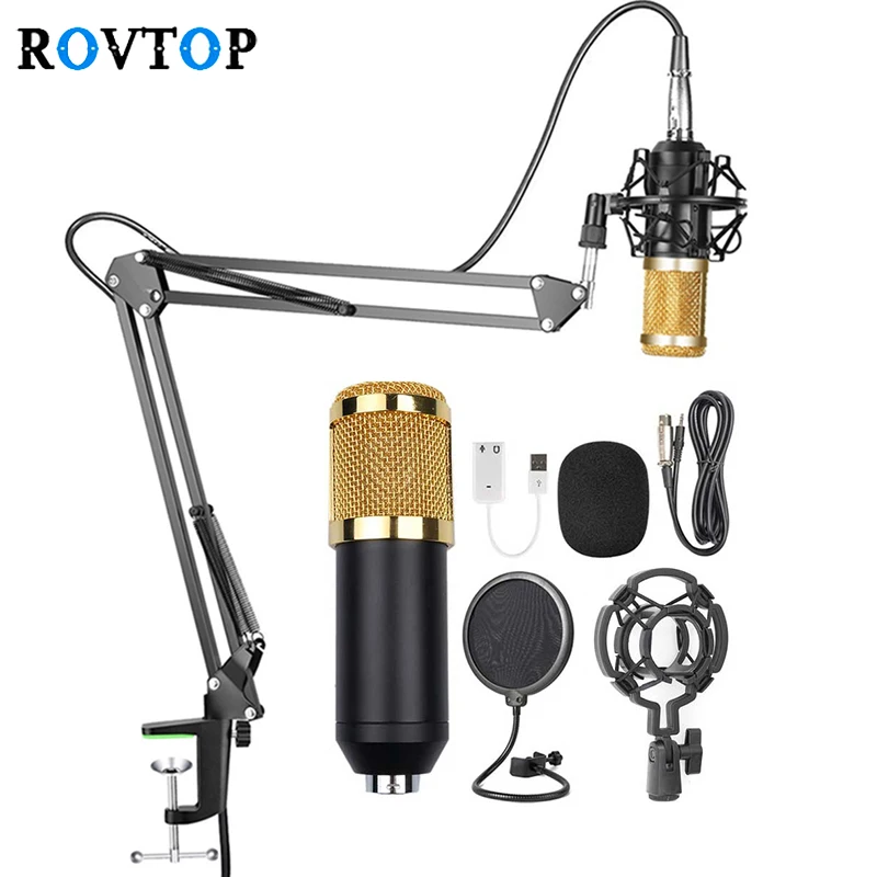 

Rovtop BM800 Condenser 3.5mm Wired Professional Studio Microphone Vocal Recording KTV Karaoke Microphone Mic Stand For PC Z2