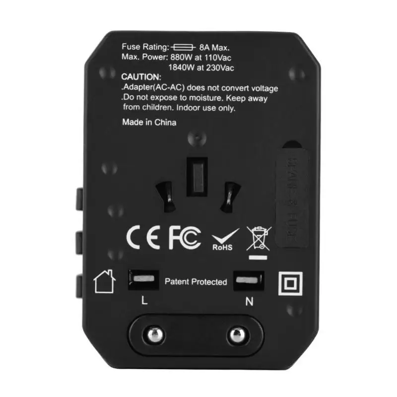 Портативный адаптер штепсельная вилка Универсальный дорожный 4 USB порта Type C
