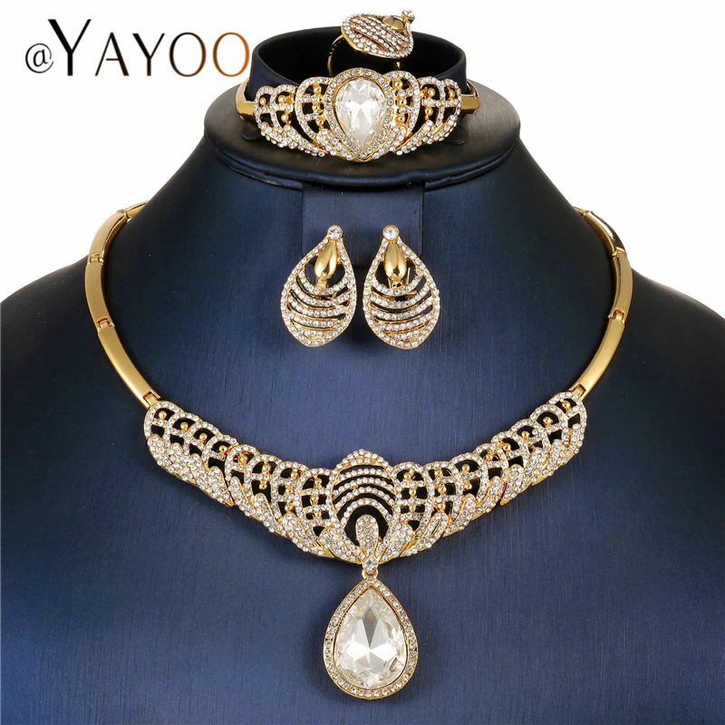 

AYAYOO Jewelry Sets For Women Luxury Wedding African Beads Jewelry Set Gold Costume High Quality Necklace Sets Turkish Jewelry