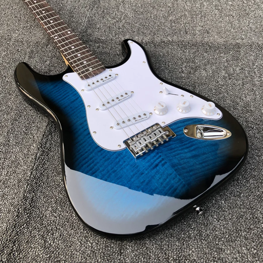 

Electric Guitar Lake Blue Flame Maple Top SSS noisless pickups Canada Maple Neck Free Shipping