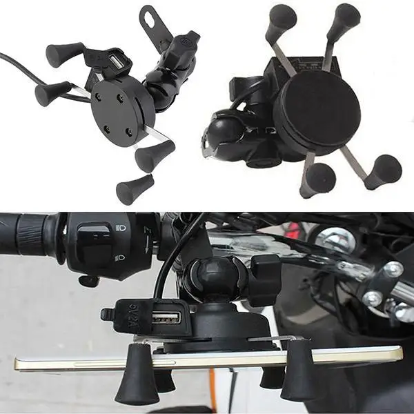 Motorcycle New Bicycle Handlebar USB Port Mount Holder for Cell Phone