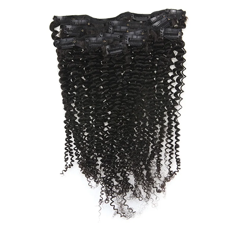 Skup Pełny połysk Afro kręcone klip w doczepy z ludzkich włosów 100% Machine Made Remy HairFor Afro kobiety naturalny czarny kolor 7 sztuk 100 Gram