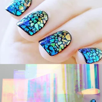 

5pcs/set Shiny Laser Nail Foils Holographic Foils Nail Art Transfer Sticker Paper Shattered Glass Nail Paper