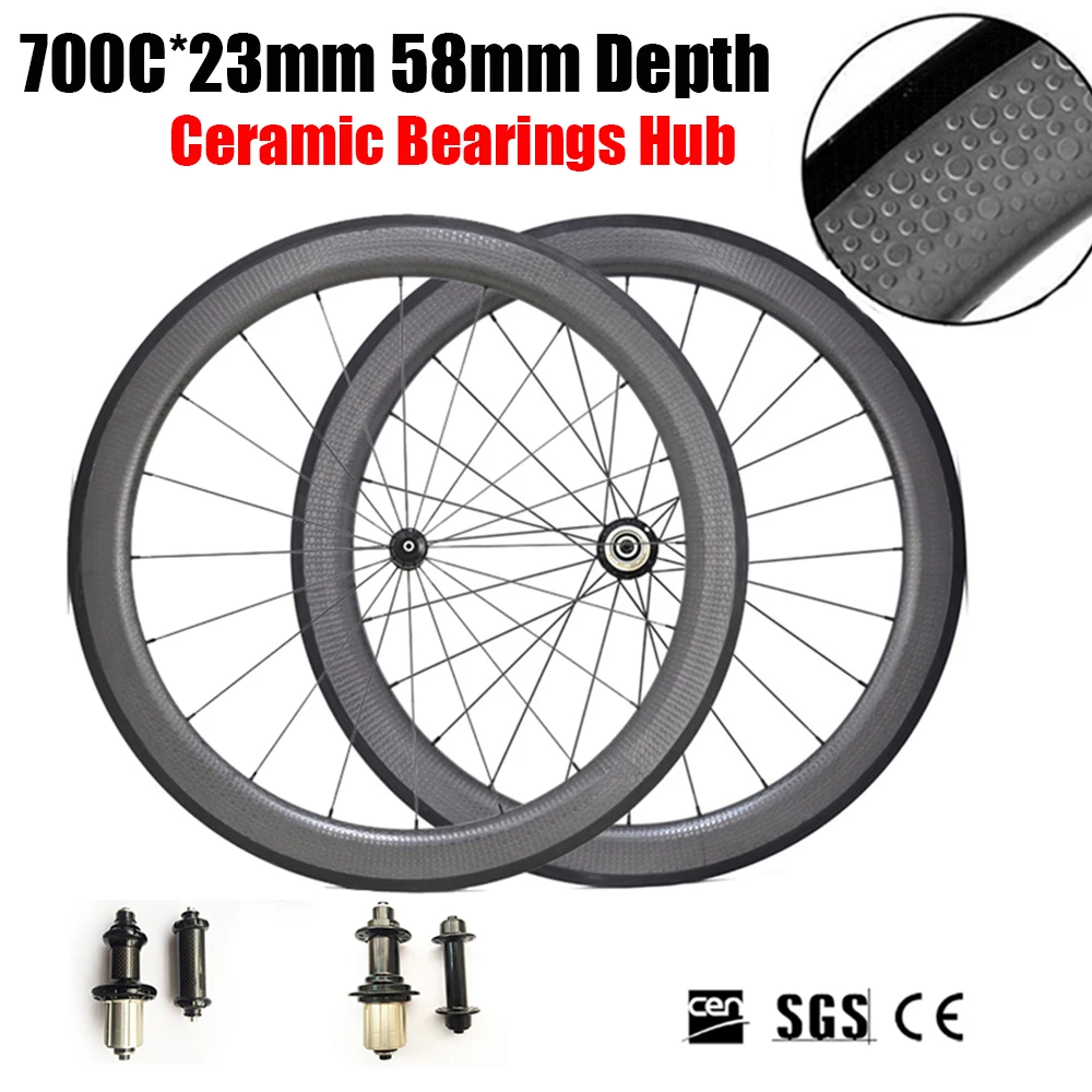 Full Carbon Bike Bicycle 700C 58mm Depth 23mm Dimple Wheels Width
