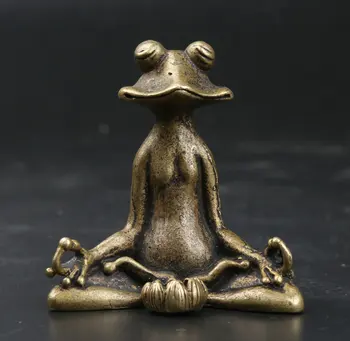 

55MM/2.2" Collect Curio Rare Chinese Fengshui Bronze Exquisite Animal Sit In Meditation Frog Common Pond Frog Pendant Statue 88g