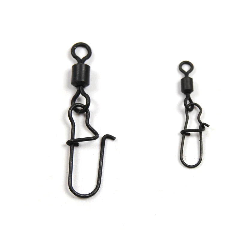 50 pcs Carp Fishing Tackle Matt Black Rolling Swivel with Snap Carp Brass Fishing Accessories