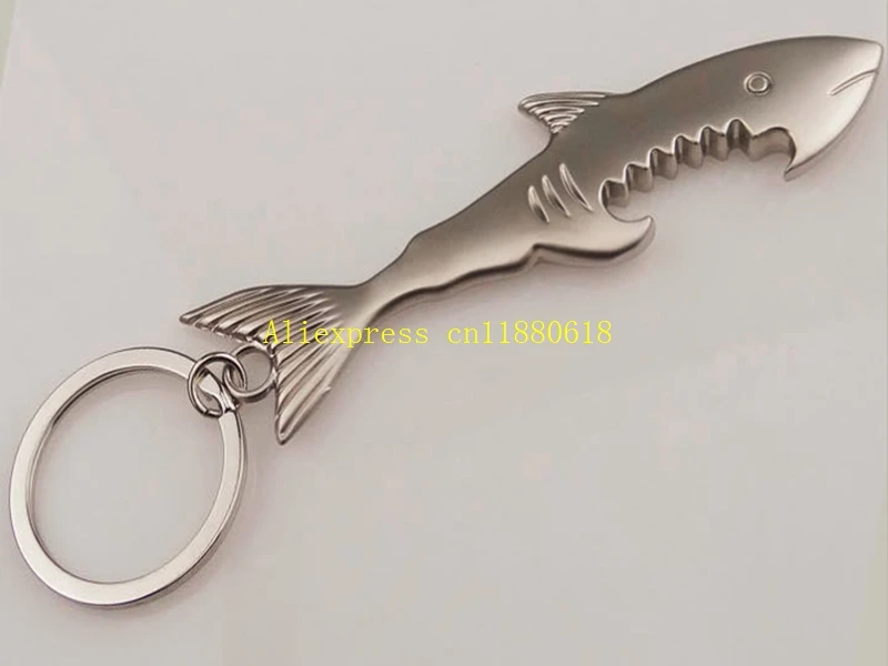 500pcs/lot Shark Shape Bottle Opener Keychain Opener Creative Fish
