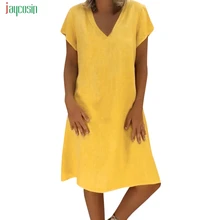 Jaycosin женское свободное платье размера плюс, однотонное летнее Повседневное платье с v-образным вырезом и коротким рукавом, Дамское разноцветное платье Vestidos De Festa