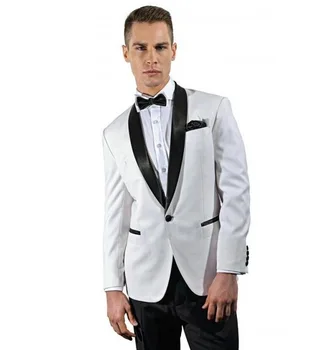 

High qulity Groom Fashion Men Custom made White Shawl lapel Groom tuxedos groomsmen Wedding suits( jacket+Pants+tie)