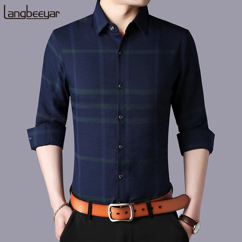 

2019 Fashion Brand Shirt Men's Plaid High Quality Long Sleeve Slim Fit Street Wear Checkered Dress Shirts Casual Mens Clothing