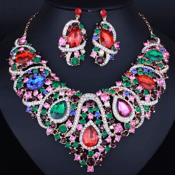 

Low Price Resin Crystal Necklace Drop Earrings for Women Wedding African beads Jewelry sets