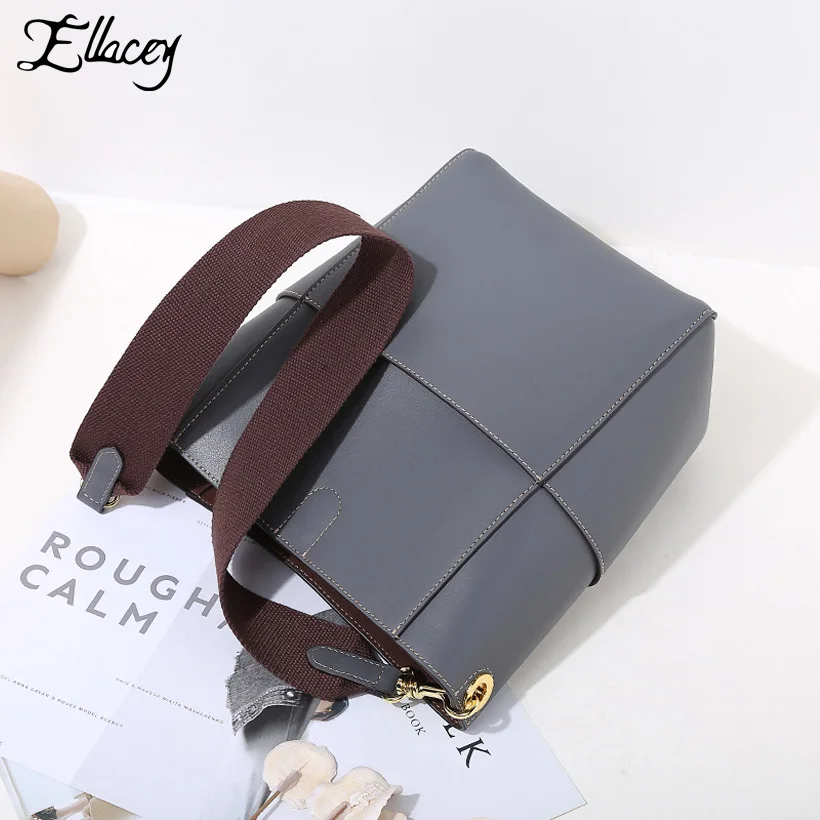 

Ellacey Genuine Leather Composite Bags for Women 2019 Bucket Luxury Handbags Women Bag Designer Fashion Shoulder Bag Female