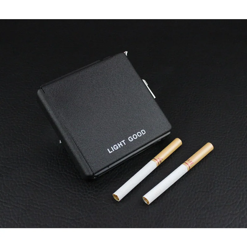 20 сигарет) Матовый многофункциональный чехол для сигарет модное Беспламенное ветрозащитное Надувное газовое Зажигалка коробка для сигарет подарок для мужчин - Цвет: black