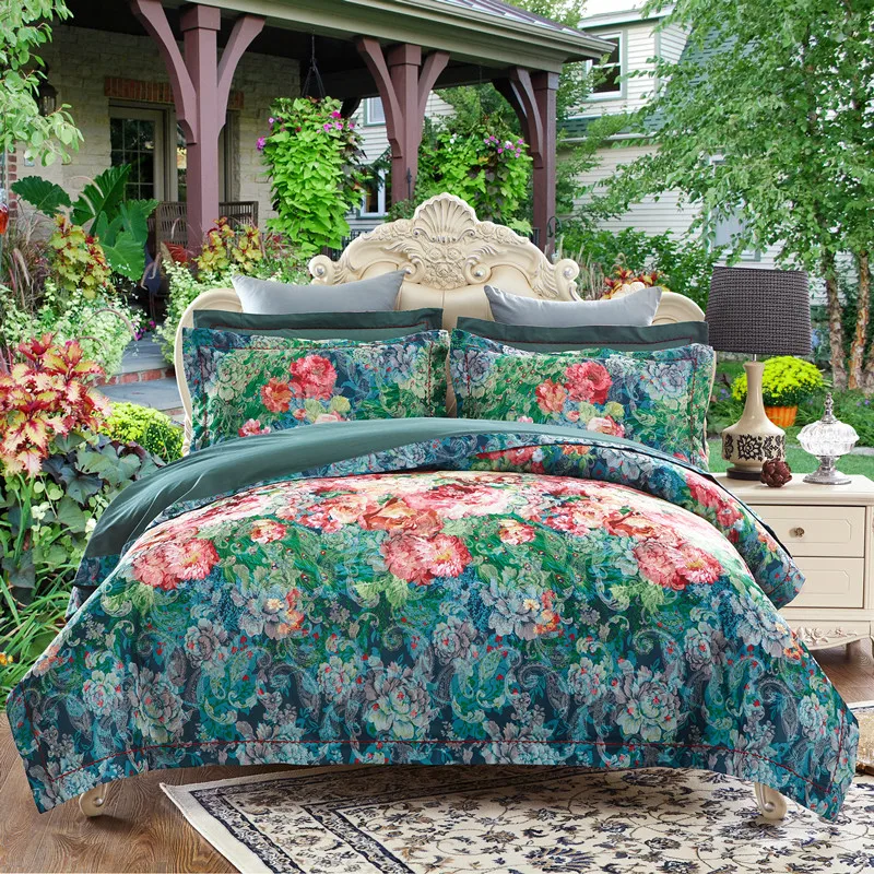 buy YeeKin 100% Cotton Satin Jacquard Floral Girls Bedding King Queen Jacquard Satin Flowers Sea Princess Wedding Duvet Cover king