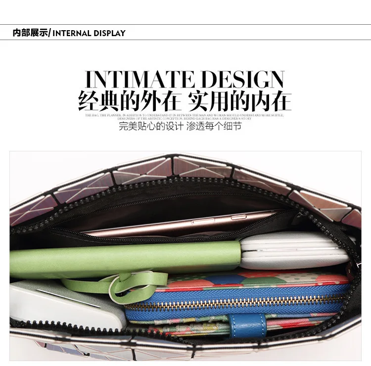 ZYJ Female Laser Luminous Plaid Bags Diamond Chains Rainbow Shoulder Make Up Bag Handbag Deformable Lattice Evening Clutch Bag (59)
