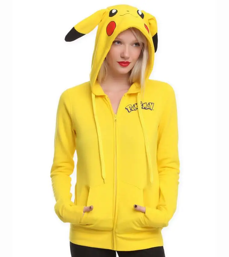 Nice Pokemon GO COSPLAY Costumes font b Jacket b font Ears Face Pikachu Anime Cartoon font