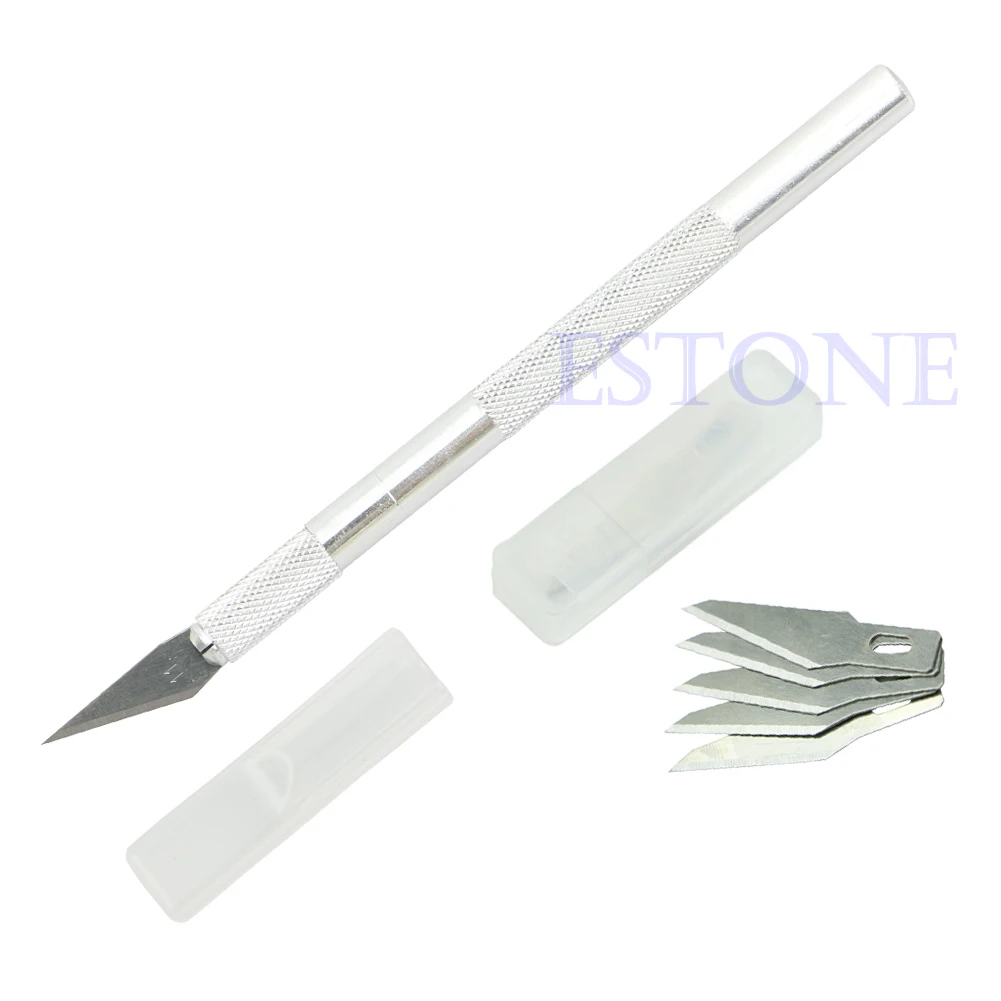 

2018 Practical Metal Handle Craft Knife + 5 Blade Scalpel Cutter Engraving Tool New W-store Oct19_F