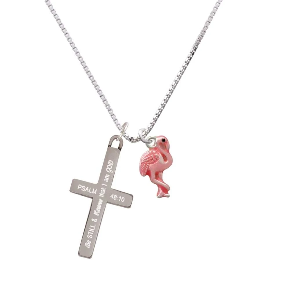 Hot Pink Flamingo - Be Still and Know - Cross Necklace