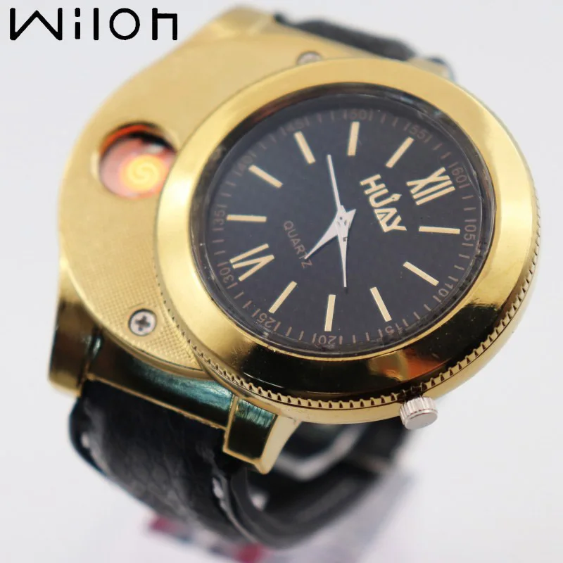 

hot Lighter Watch for men outdoor USB Charging simple Quartz watches sports Men's Casual Flameless Cigarette Lighter F775