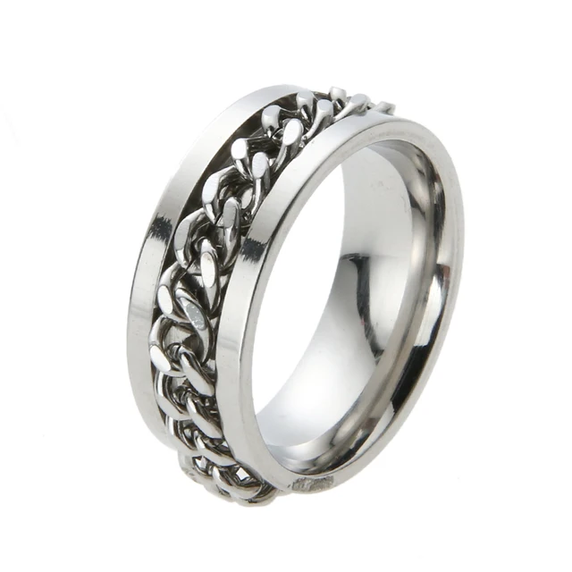 Titanium Steel Ring Men Jewelry Link Chain Spinner Male Ring Silver ...